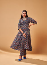 Navy Blue Printed Rayon Kurti With Pant